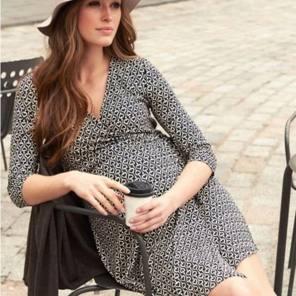 Seraphine Heart Keys Maternity wrap dress, Black & White, US Size 8